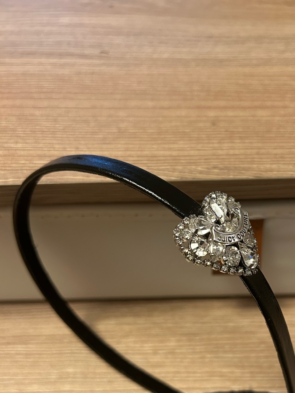 Juicy Couture Black Headband with Crystal Heart Accent